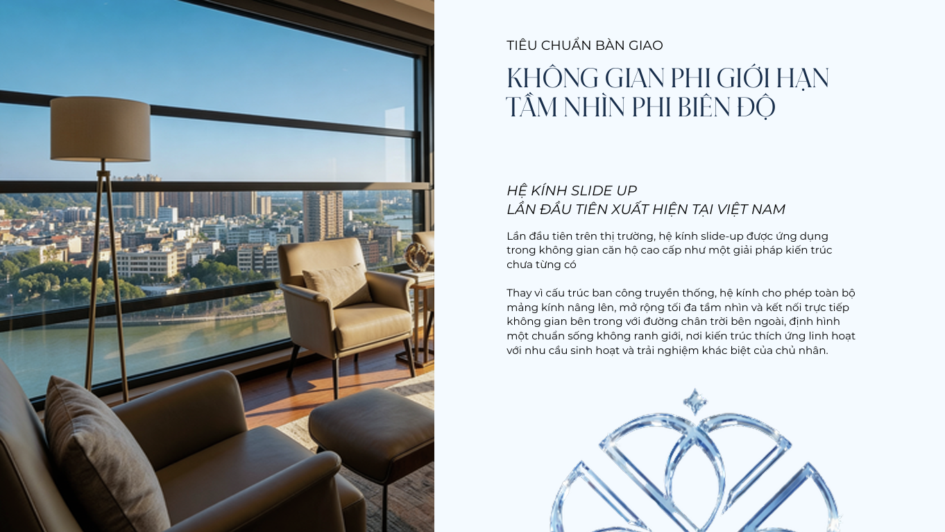 D', Diamant Bleu và hệ kính ban công tự động Slide Up