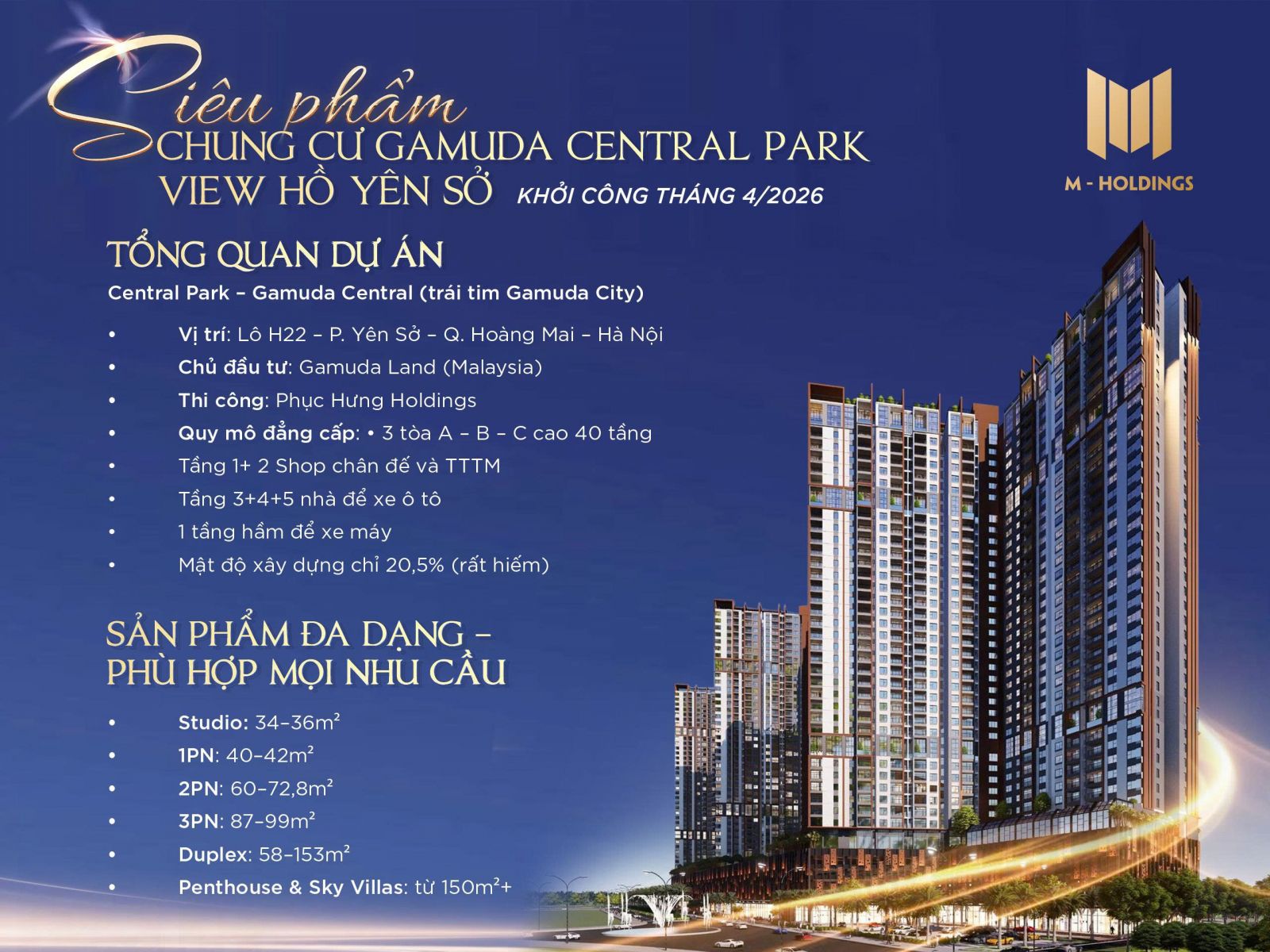 tổng quan căn hộ chung cư Gamuda Central Park Yên Sở