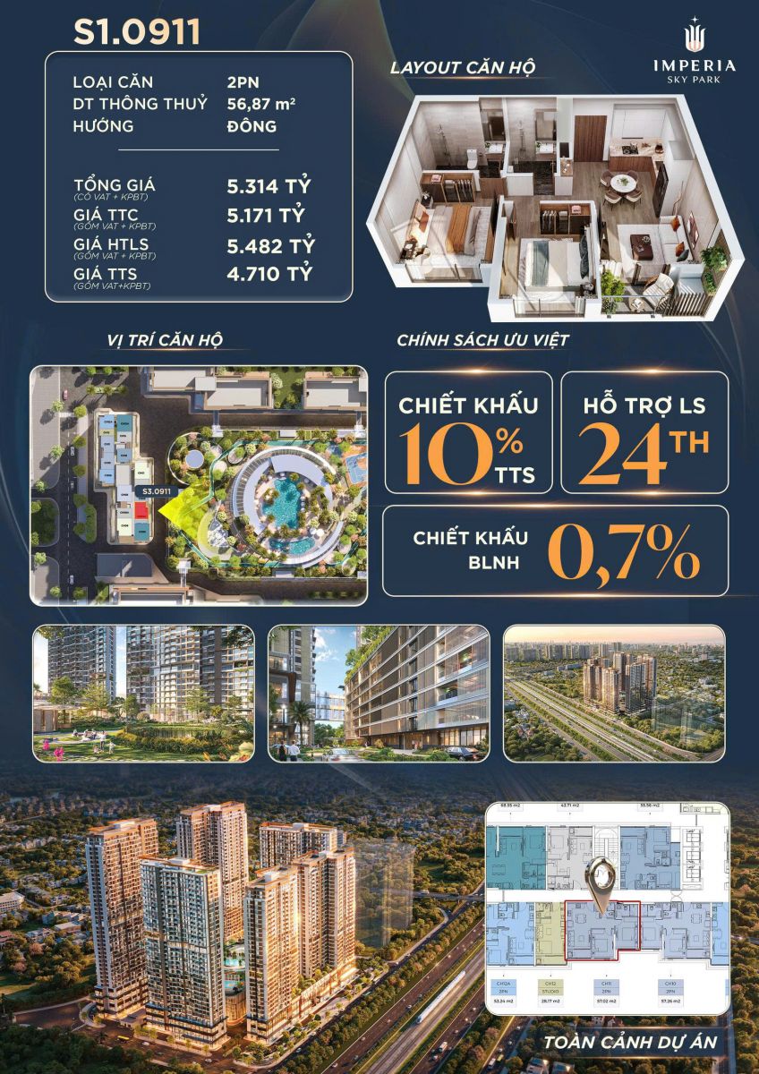 Căn hộ S1.0911 dự án Imperia Sky Park - MIK Nam An Khánh