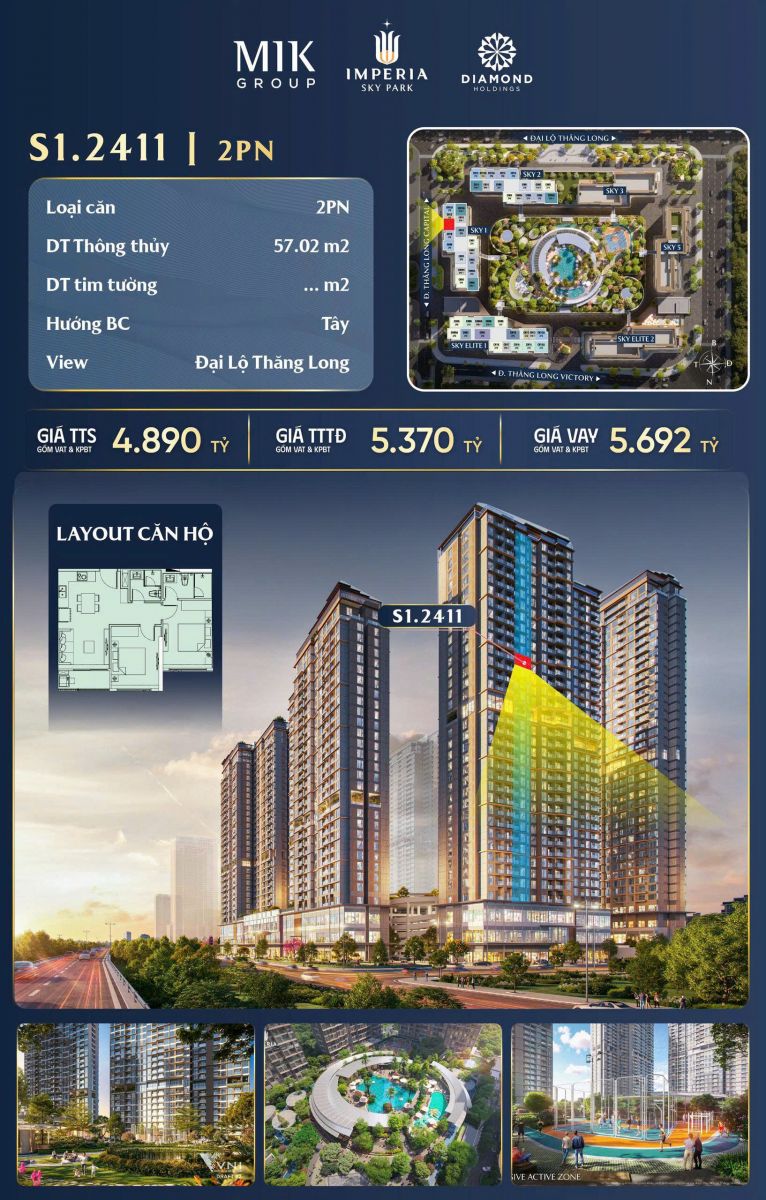 căn hộ 2 phòng ngủ imperia Nam an khánh