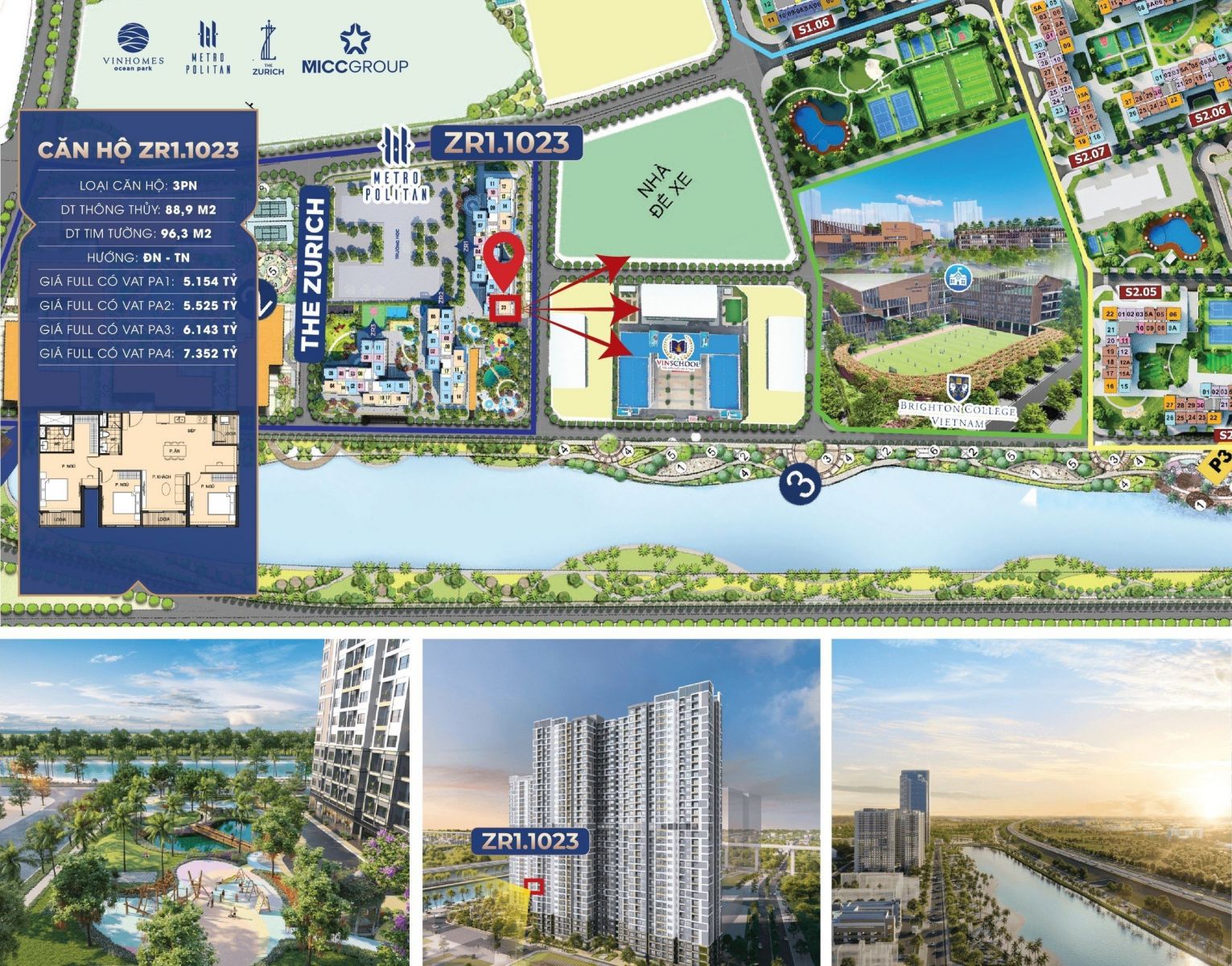 Căn hộ góc 3 phòng ngủ chung cư Zurich Vinhomes Ocean Park