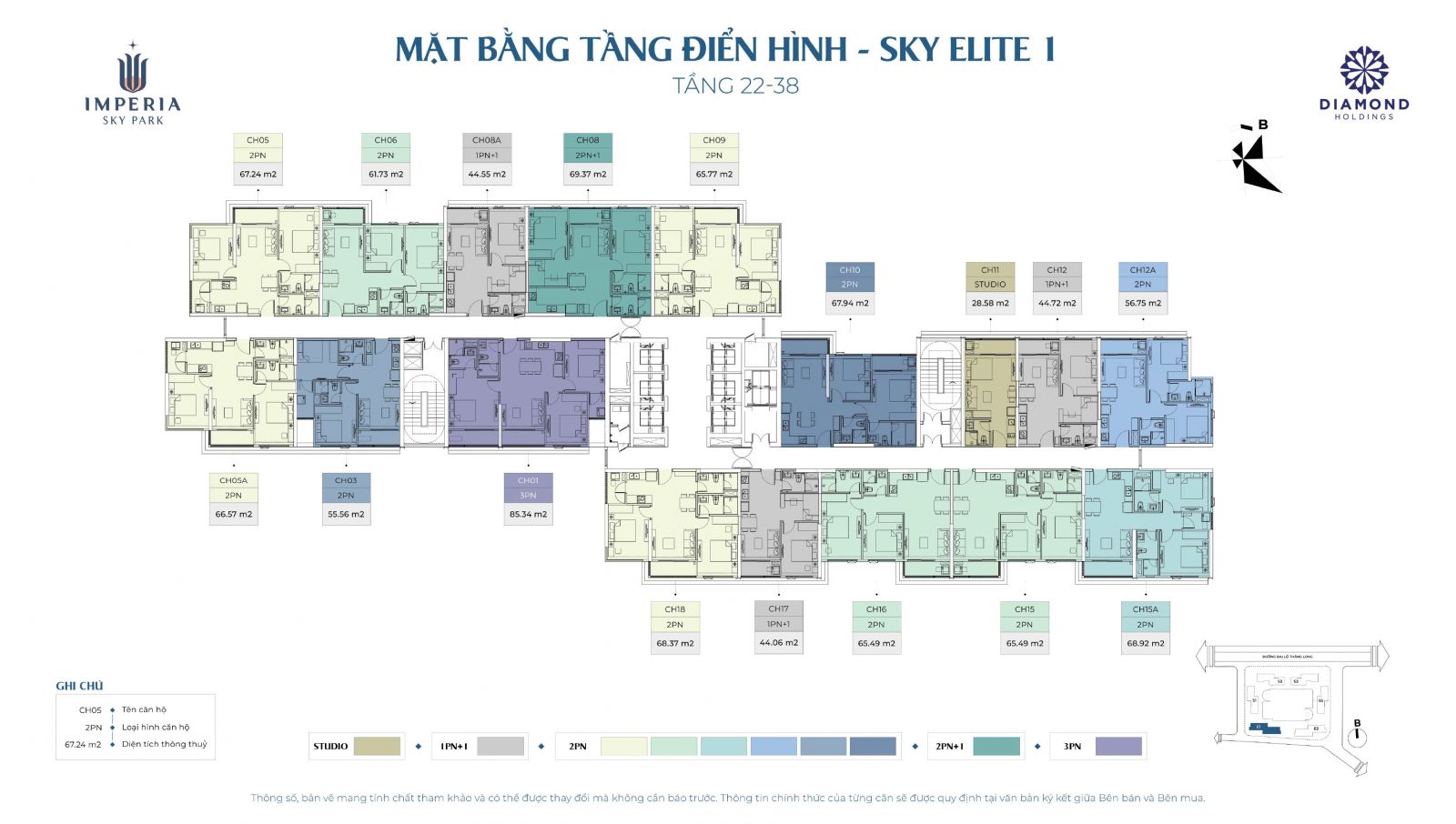 mặt bằng tòa Sky Elite 1 chung cư Imperia Sky Park dự án MIK Nam An Khánh