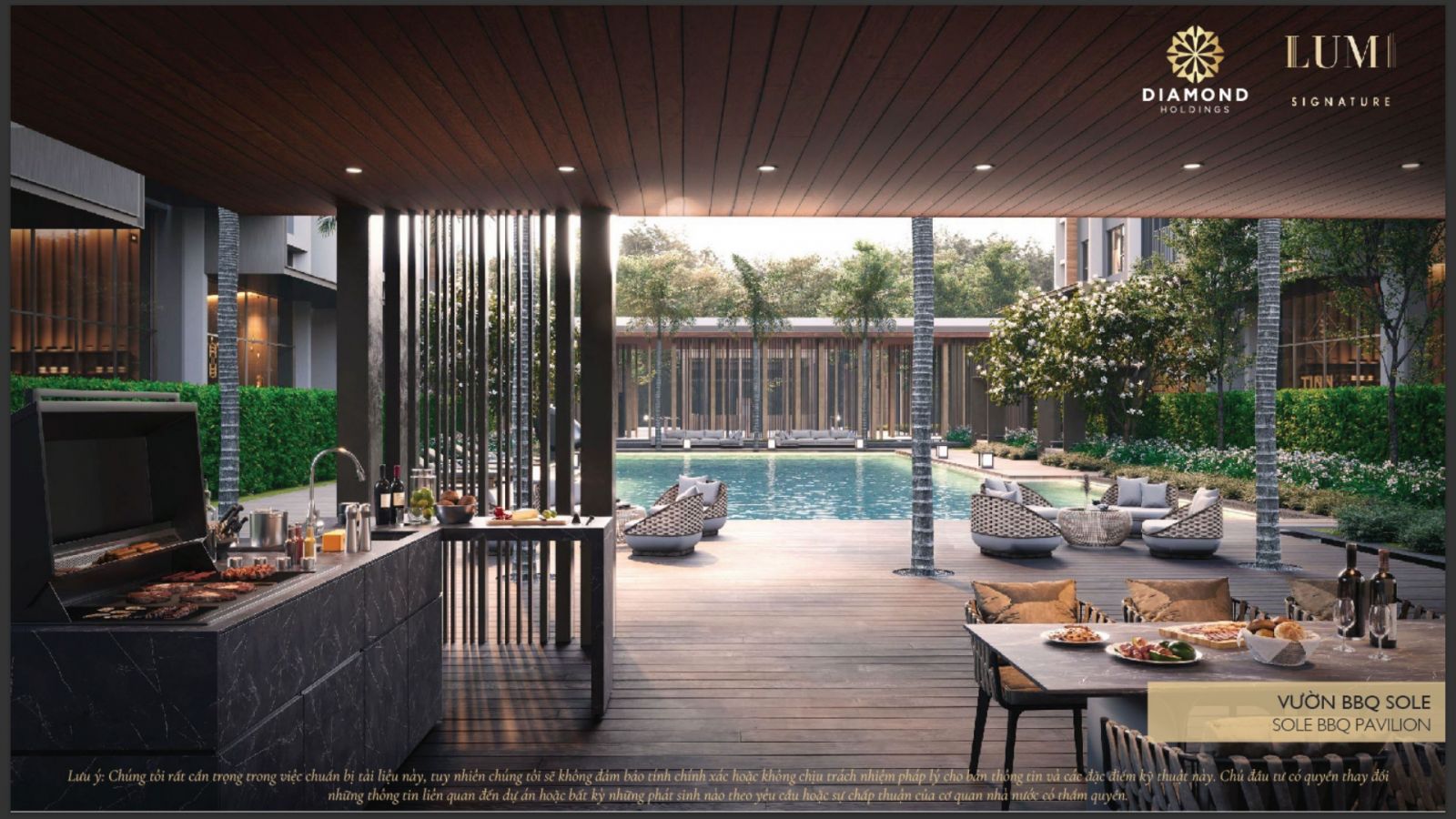 bể bơi resort Sole Lumi Capitaland và vườn bbq