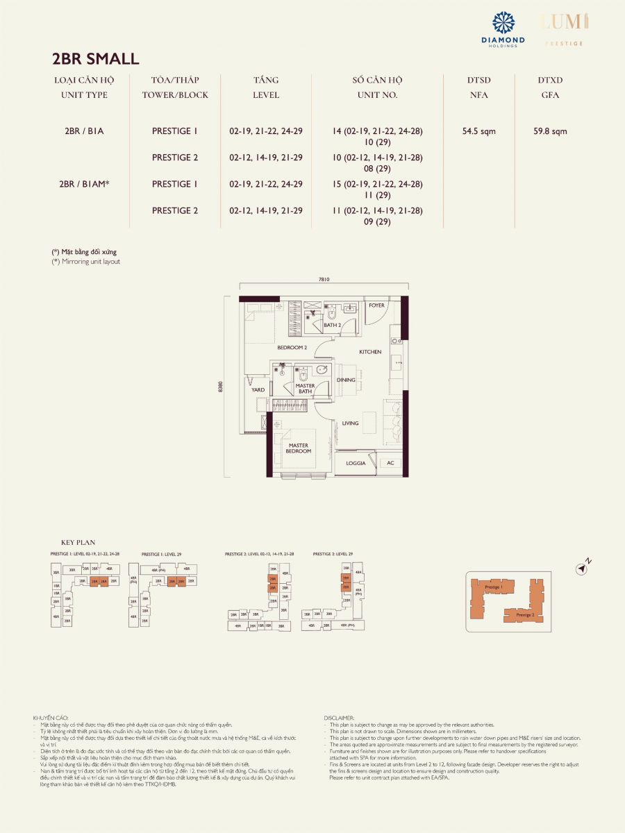 Thiết kế 2 phòng ngủ nhỏ Lumi Prestige Hanoi