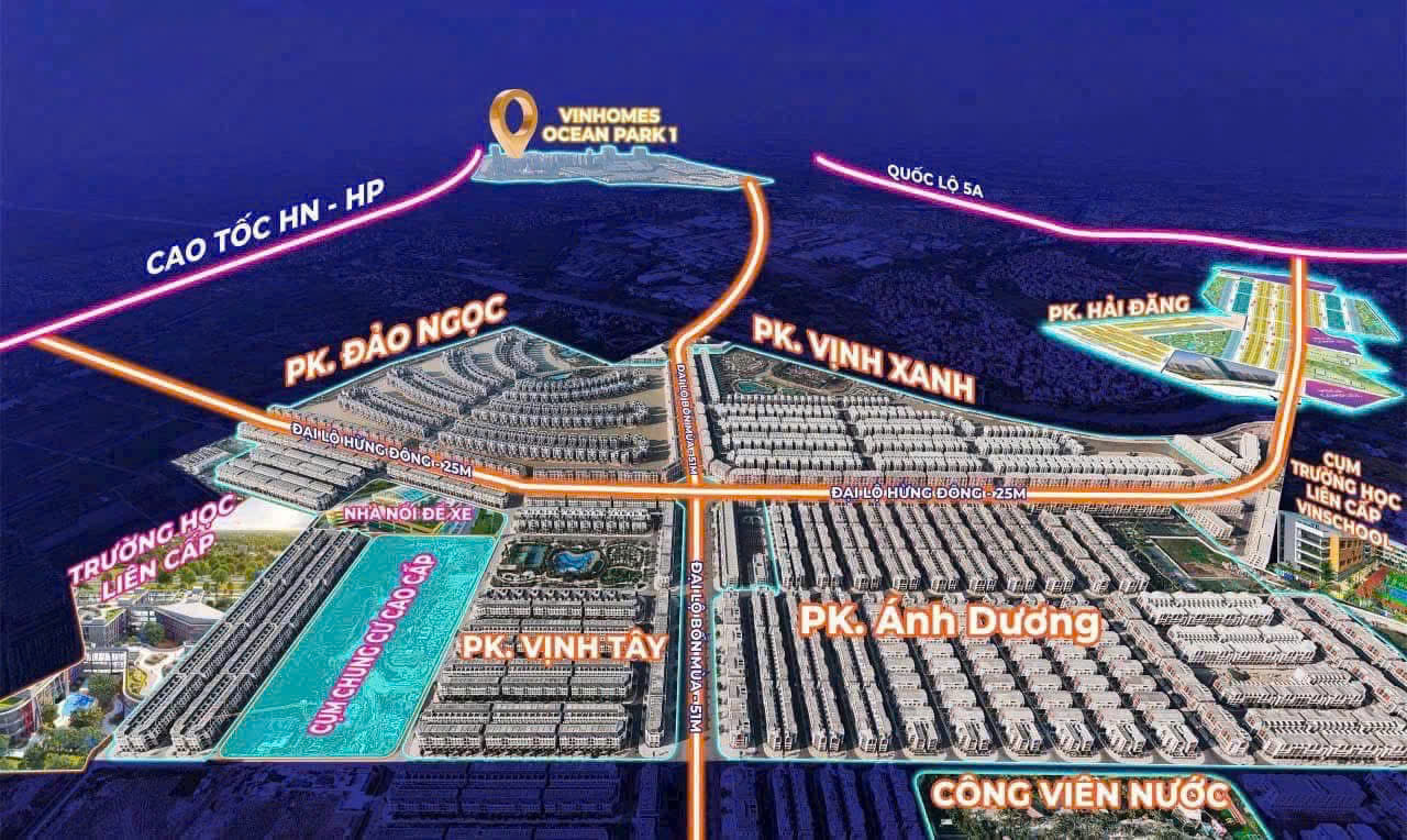 Vị trí phân khu Ánh Dương VInhomes Ocean park 3