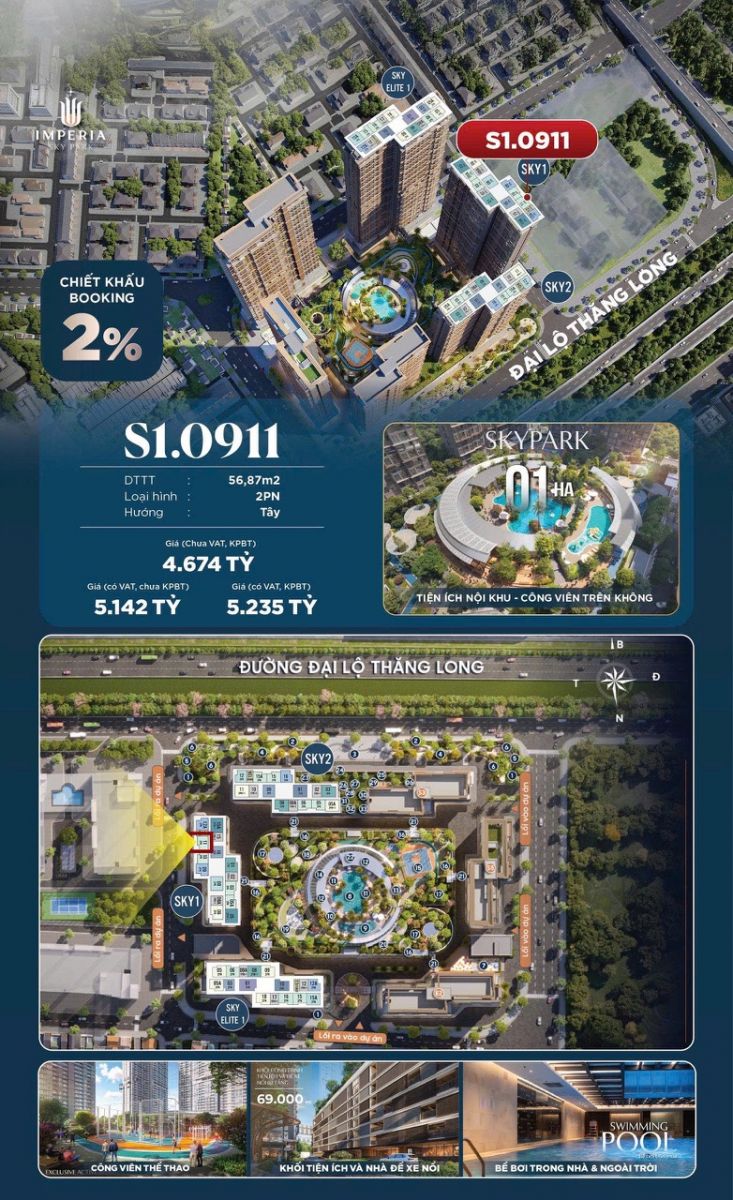bán căn 2 phòng ngủ rẻ imperia sky park